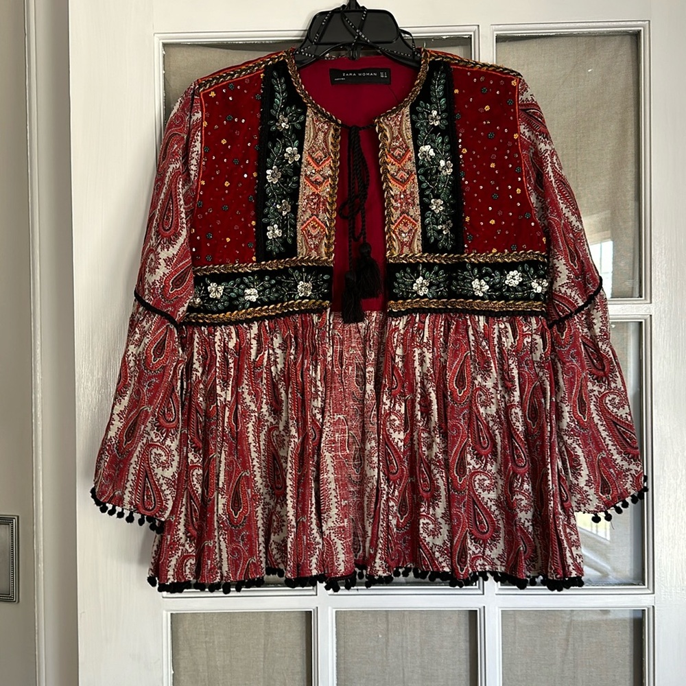 Zara Red Embroidered Blouse